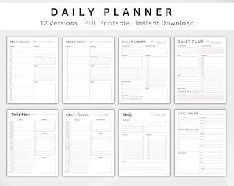 12 Daily Planner Undated. Printable Daily Plan. To Do List Daily Schedule. Time Blocking Planner PDF. Daily Planner Overview. Hourly Planner