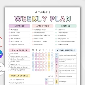 AFDRUKBARE Verantwoordelijkheidstabel voor kinderen. Wekelijkse karweikaartsjabloon. Verantwoordelijkheidstabel voor tieners. Checklist dagelijkse routine voor kinderen