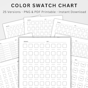 Afdrukbare kleurenstalenkaart Blanco kleurenkaart staalsjabloon Pagina kleurstaalgrafiek Blad kleurstaalgrafiek Instant download pdf, png