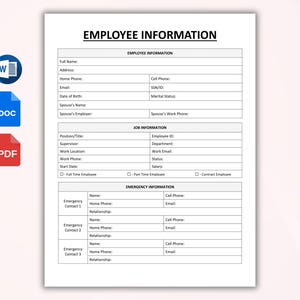 Employee Information Form. New Hire Forms. HR Templates. Employee ...
