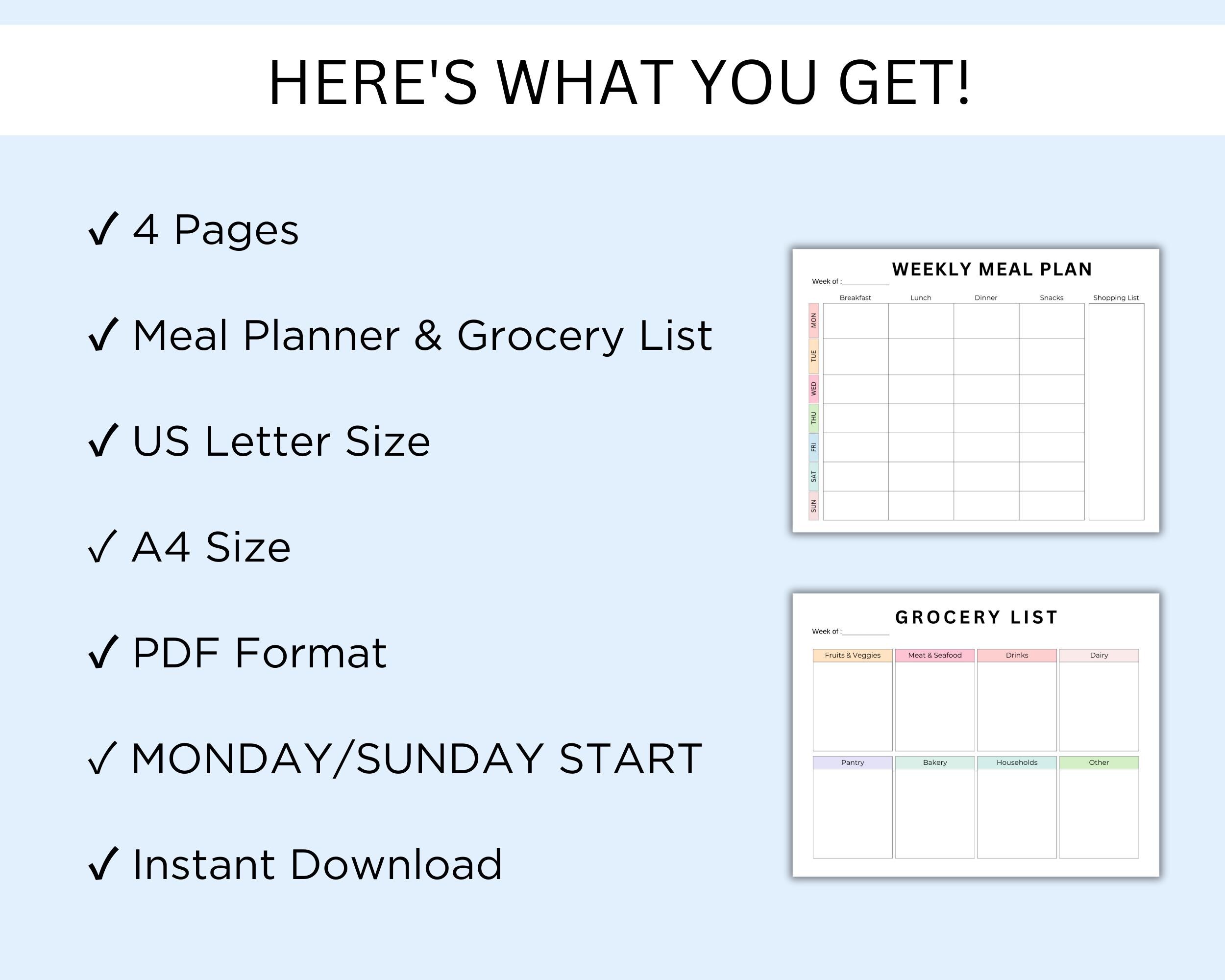 Meal Planner Printable PDF, Weekly Meal Planning Template, Digital Food ...