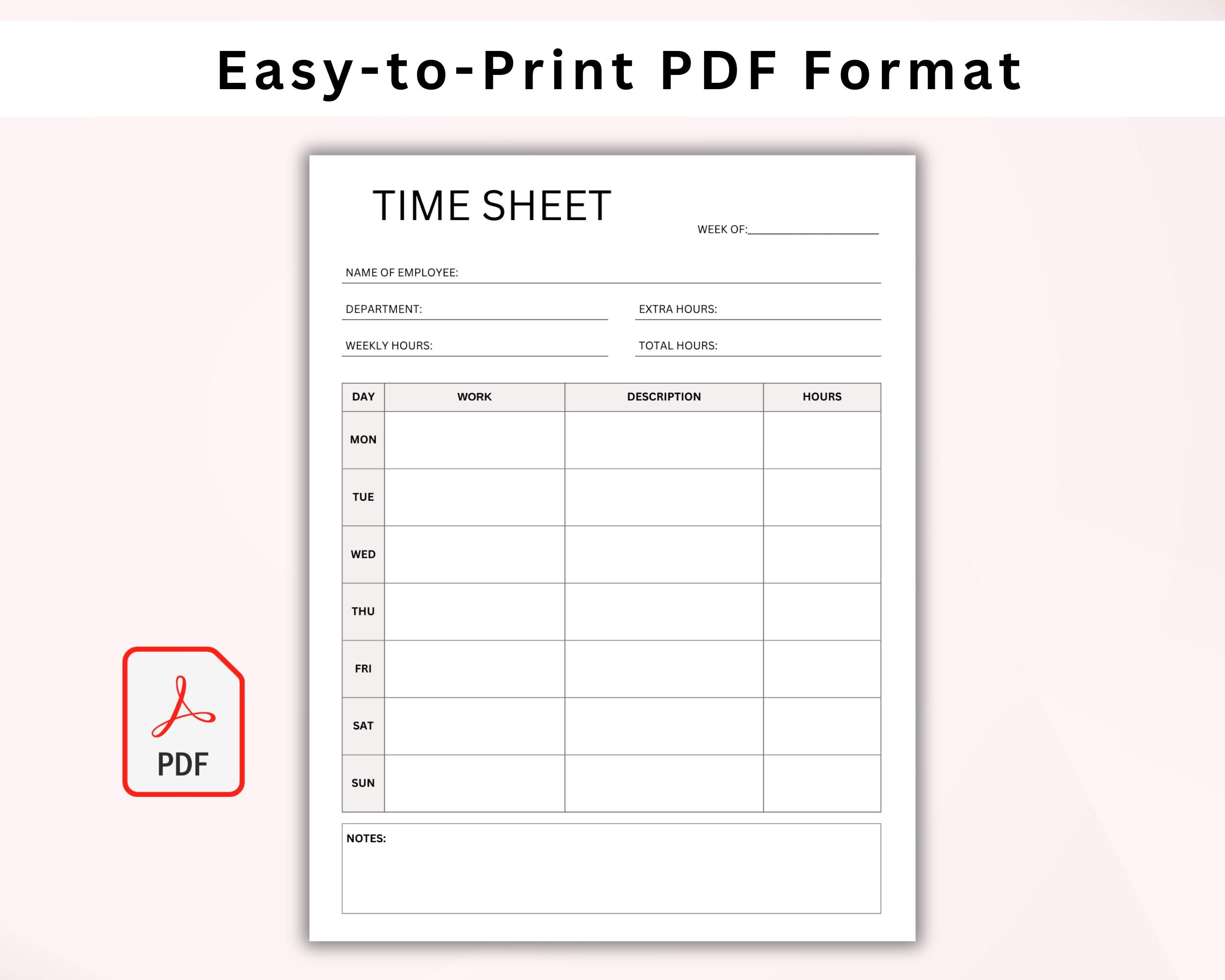 Weekly Employee Time Sheet Log Printable Word for Small Business ...