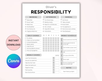 Kids Responsibility Chart Printable - Chore Chart and Daily Routine Checklist for Children and Teens | PDF Download for Good Behavior