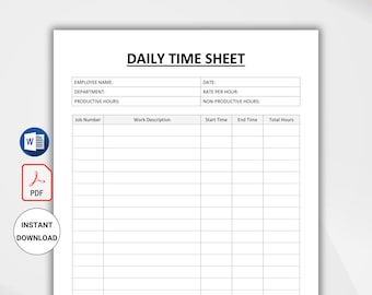 Employee Timesheet: Printable Work Hours Log (PDF Template, Instant Download)