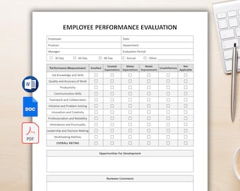 Vorlage für die Mitarbeiterleistungsbewertung, Mitarbeiterleistungsüberprüfung, Personalwesen, Mitarbeiterleistungsbewertungsformular, Vertrag PDF