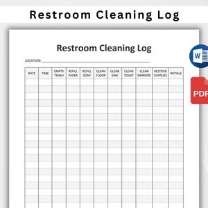 BEWERKBAAR toiletreinigingslogboek voor bedrijven. Badkamerreinigingslogboek. Badkamerchecklist. Sjabloon voor toiletchecklist. Pdf, Word, Google Documenten