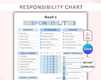 EDITABLE Responsibility Chart for Kids. Responsibility Chore Chart for Teens. Kid Weekly Chore List. Kids Daily Routine Checklist. CANVA/PDF
