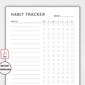 Rastreador de hábitos semanal imprimible. Planificador de motivación. Rastreador de rutinas. Plantilla para el reto de hábitos de 7 días. Rastreador de objetivos (tamaño A4/carta, descarga instantánea).