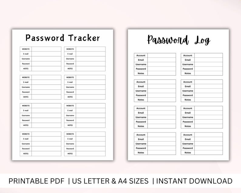Password Tracker Bundle Printable PDF, Password Log, Password Keeper ...