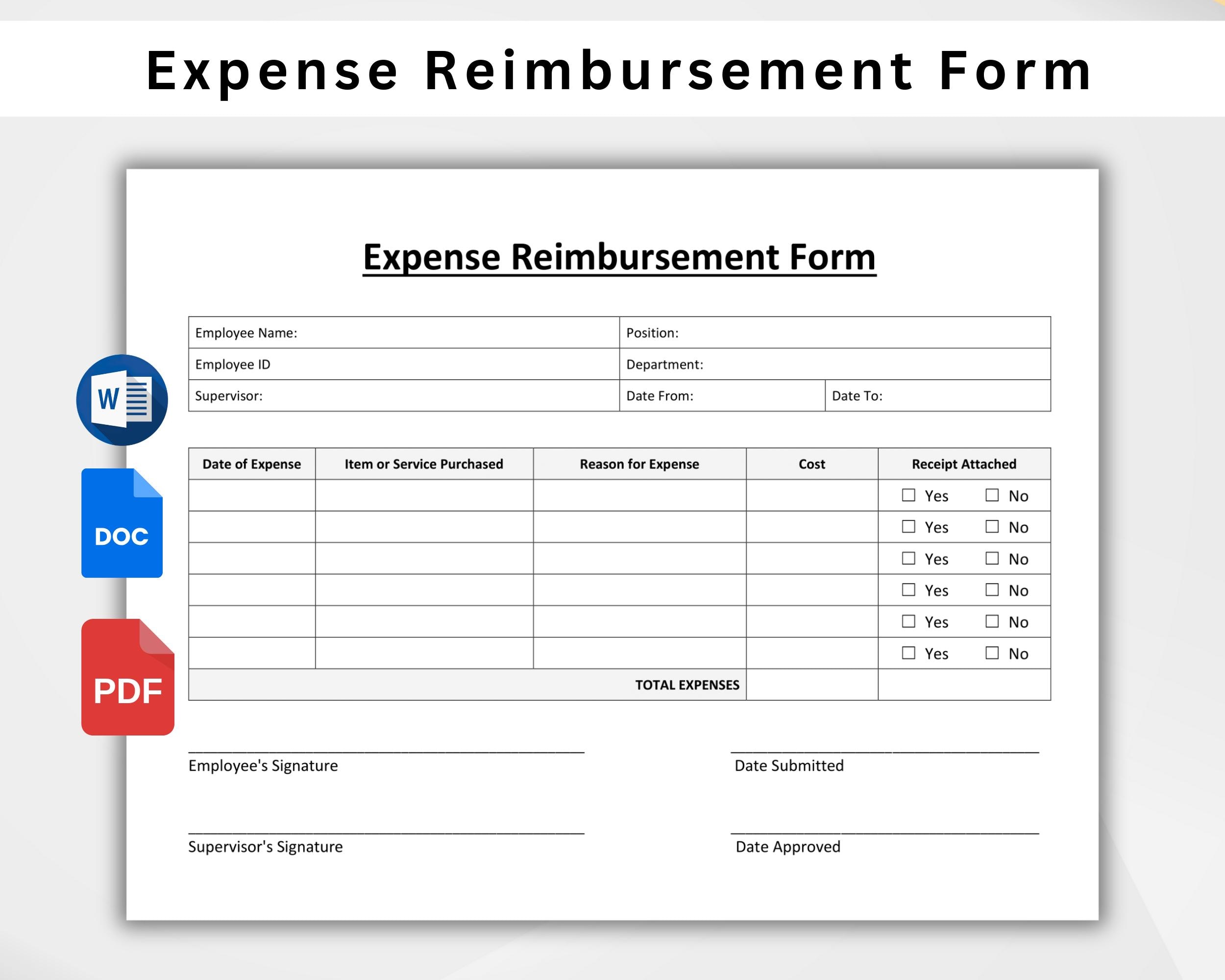 Employee Expense Reporting Template. Expense Report Form. HR Templates. Employee Expense Reimbursement Form. Editable & Printable PDF, Word