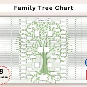 Printable Family Tree Chart - 8 Generations. Family Tree Templates. Digital Pedigree Chart. Ancestral Chart. Genealogy Template. PDF & WORD