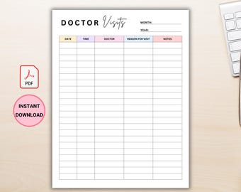 Doctor Visit Log: Printable Medical Appointment Tracker (PDF Template, Digital Download)