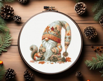 Herbst Wichtel Kreuzstichmuster, Herbst Gnome Kreuzstichmuster, sofortiger Download