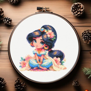 Jasmine Cross Stitch Pattern, Princess Cross Stitch Pattern - Instant Download