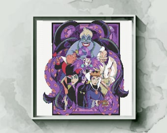 Villains Cross Stitch Pattern, Ursula, Evil Queen and Maleficent Cross Stitch Pattern - instant Download