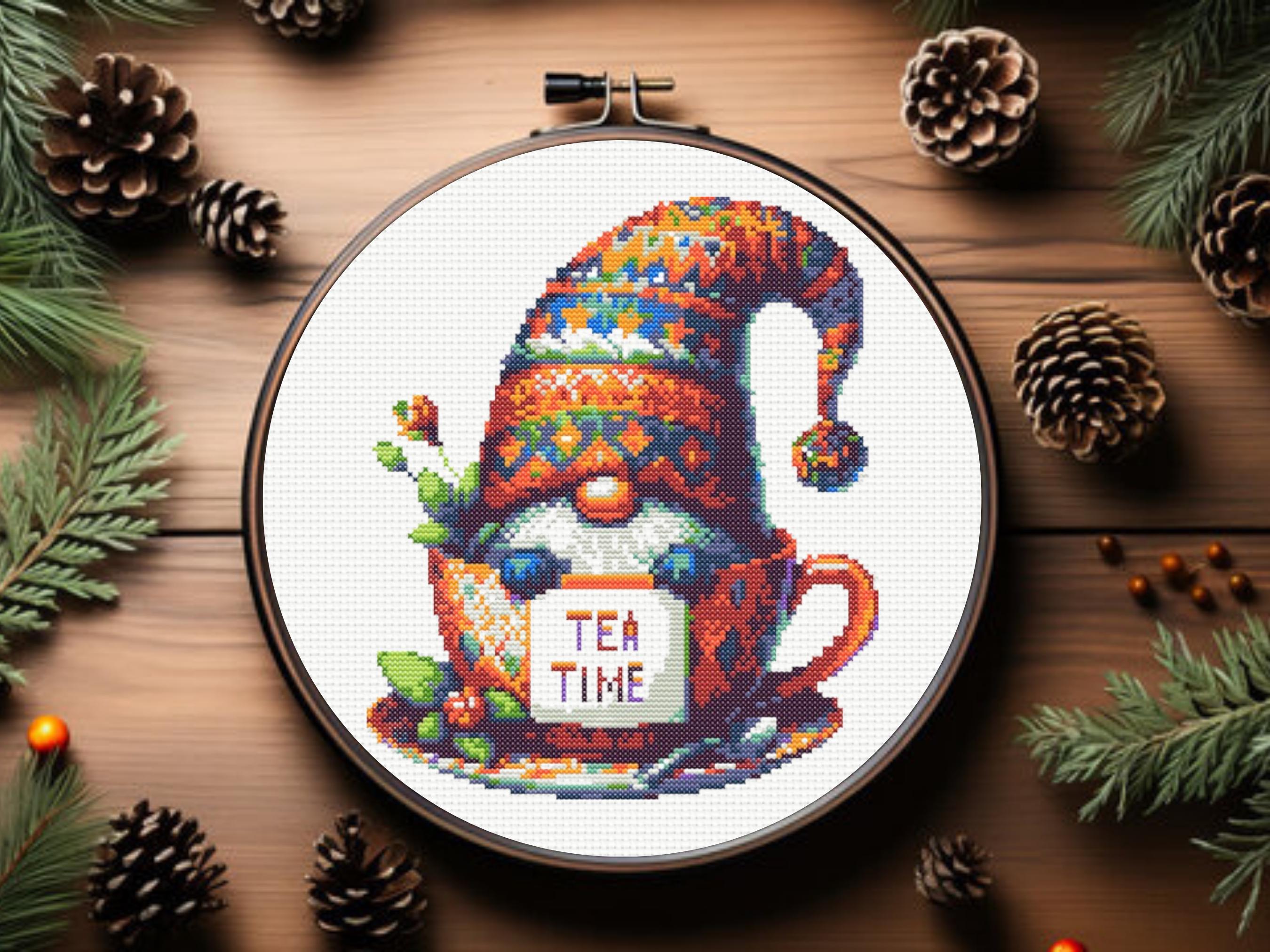 Teeliebhaber Gnome Kreuzstichmuster - Tee Kreuzstich Muster, süßes Gnome Kreuzstich Muster, sofort download