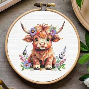 Baby Highland Cow Cross Stitch Pattern, Highland Cow Cross Stitch Pattern - Instant Download