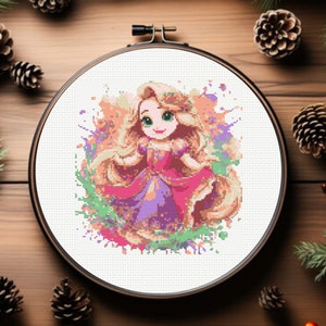 Rapunzel Cross Stitch Pattern, Princess Cross Stitch Pattern, Tangled Cross Stitch Pattern,  instant download