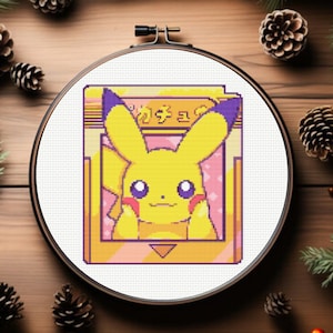 Padrão de ponto cruz de cartas de Pokémon, padrão de ponto cruz de Pikachu, download instantâneo