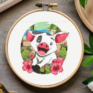 Modèle de point de croix Pua, motif de point de croix bébé cochon, broderie - téléchargement immédiat