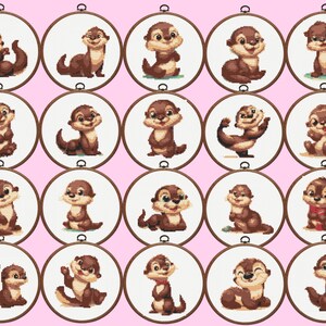 Otter Kreuzstichmuster, 20 Seeotter Kreuzstichmuster, Set von 20 Ottern - Instant Download