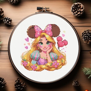 Rapunzel Cross Stitch Pattern, Mickey Mouse Hat Cross Stitch Pattern, Tangled Cross Stitch Pattern,  instant download