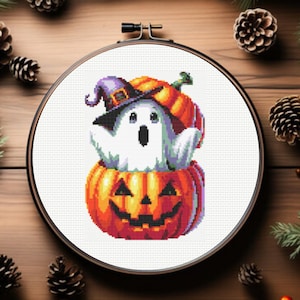 Ghost Gnome Cross Stitch Pattern, Halloween Cross Stitch Pattern, instant download