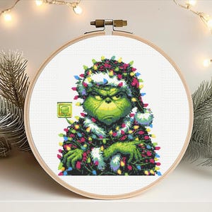 Grinch Cross Stitch Pattern,  Grinch Christmas Lights Cross Stitch, Grinch, Christmas Cross Stitch, instant download,