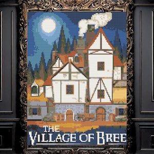 Fantasy Earth Cross Stitch Pattern, The Village of Bree Cross Stitch Pattern, instant downlaod, 17 DMC Colors