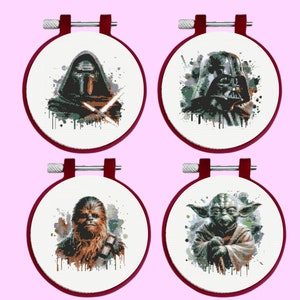 Spce Wars Cross Stitch Pattern,  4 Space Wars Character Bundle Set - instant download