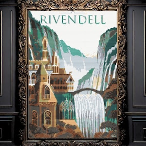 Fantasy Earth Cross Stitch Pattern, Rivendell Cross Stitch Pattern - instant downlaod, 15 DMC Colors, instant download