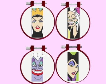 Villains Cross Stitch Pattern, Ursula, Evil Queen and Maleficent Cross Stitch Pattern - instant Download
