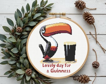 Guinness Cross Stitch Pattern, Toucan Cross Stitch Pattern, Instant PDF Download
