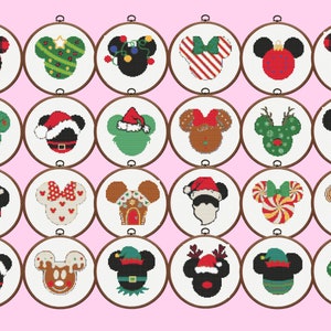 Mickey Mouse Cross Stitch Pattern - 20 Mickey Christmas Hats Bundle Set, Instant Download