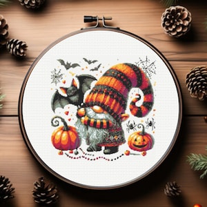 Halloween Gnome Cross Stitch Pattern, Halloween Cross Stitch Pattern, instant download