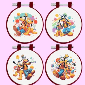 Goofy and Pluto Cross Stitch Pattern - 4 Goofy and Pluto Bundle Set - Instant Download
