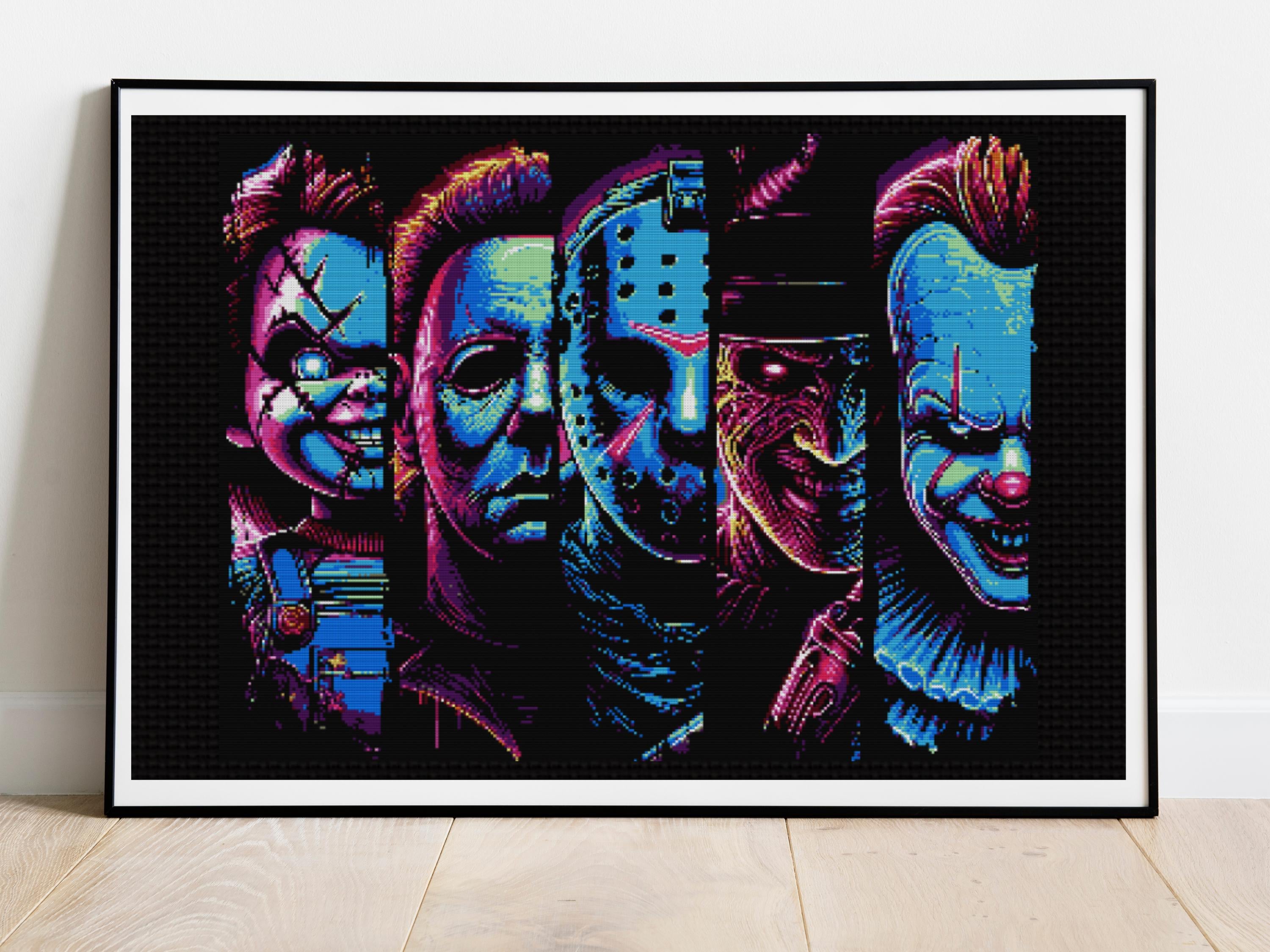 Friend Horror Cross Stitch Pattern, 4 Horror Characters Cross Stitch, Happy Halloween Cross Stitch Pattern,  instant download