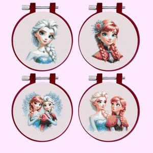 Frozen Cross Stitch Pattern, 4 Fozen Bundle Set, Elsa and Anna Frozen Cross Stitch Pattern,  Instant download