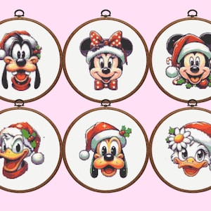 Mickey Mouse Cross Stitch Pattern - Set of 4 Mickey and Firends Christmas , Instant Download