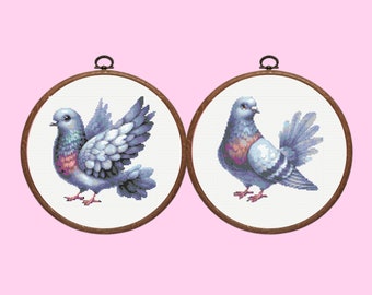 Pigeon Cross Stitch Pattern, 2 Pigeon Cross Stitch Pattern Bundle Set, Bird Cross Stitch Pattern, instant download