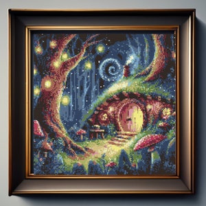 Fantasy Earth House Cross Stitch Pattern, instant downlaod