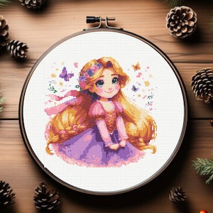Rapunzel Cross Stitch Pattern, Princess Cross Stitch Pattern, Tangled Cross Stitch Pattern,  instant download
