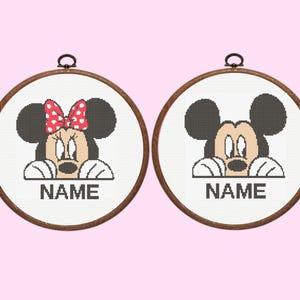 Mickey and Minnie Cross Stitch Pattern - Custom Name Mickey and Minnie Mouse, Instant Download