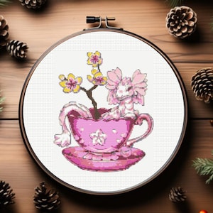Tea Dragon Cross Stitch Pattern - Instant Download