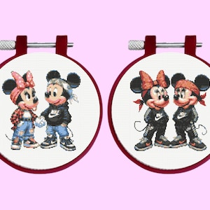 Minnie, Mickey Cross Stitch Pattern - 2 Mickey and Minnie Bundle Set,  Instant Download