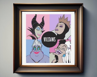 Villains Cross Stitch Pattern, Ursula, Evil Queen,Cruella and Maleficent Cross Stitch Pattern - instant Download