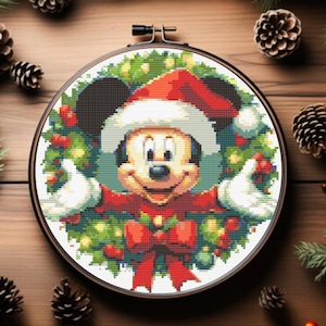 Mickey Mouse Cross Stitch Pattern - Santa Mickey Mouse, Christmas Cross Stitch Pattern - instant download
