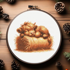 Baby Highland Cow Cross Stitch Pattern, Highland Cow Cross Stitch Pattern - Instant Download