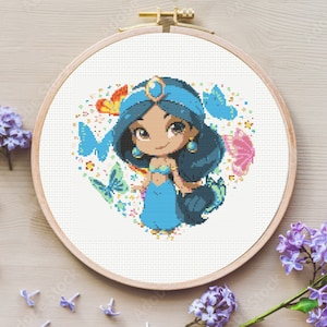 Jasmine Cross Stitch Pattern, Princess Cross Stitch Pattern - Instant Download