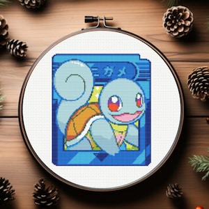Padrão de ponto cruz de cartas de Pokémon, padrão de ponto cruz de Squirtle, download instantâneo